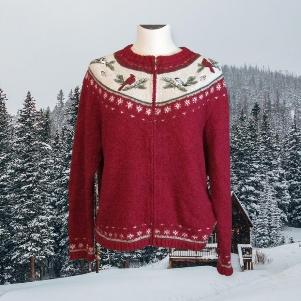 Bird Motif Cardigan Sweater